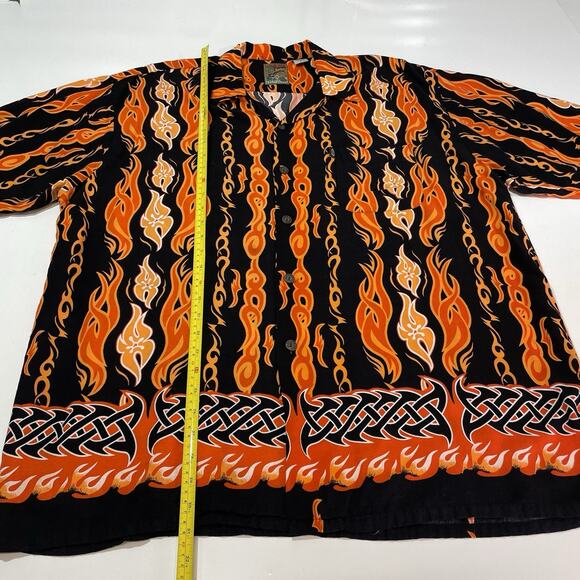 Pineapple Connection Men’s Hawaiian Tribal Flames Short Sleeve Shirt Orange XL - Picture 5 of 7